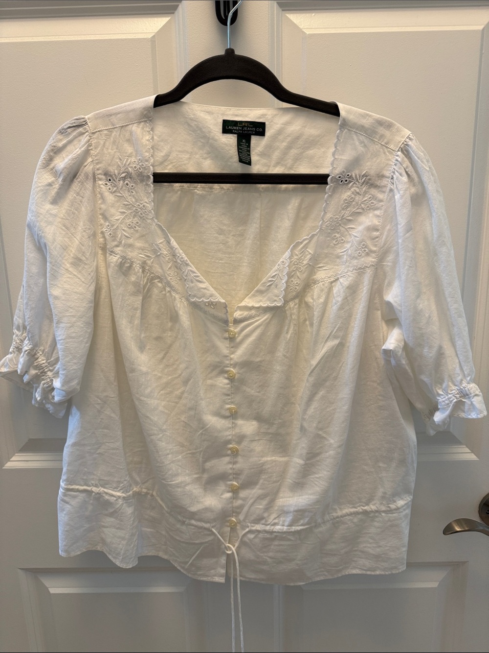 Ralph Lauren White Eyelet Button-Front Peasant Blouse